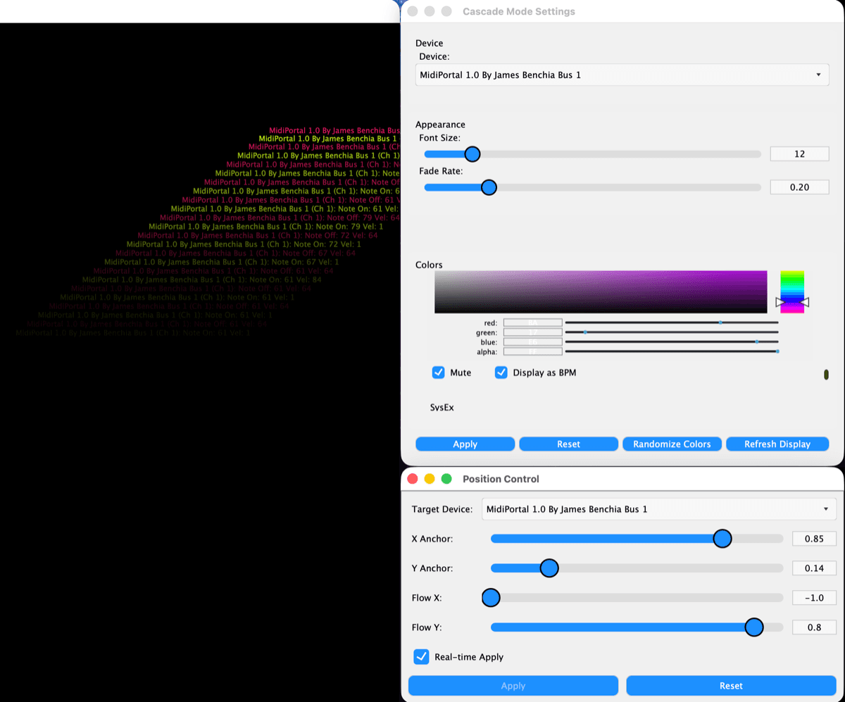 MIDI Portal device settings and override mode